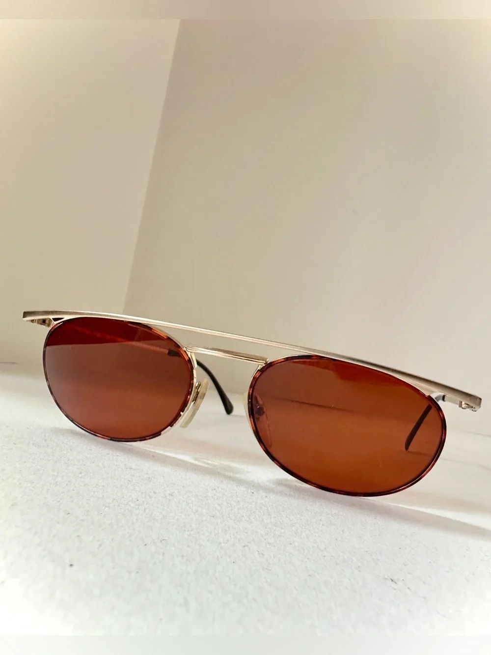 Vintage 🇯🇵 Made in Japan Gold Sunglasses Amber Tint Lenses Retro Metal Frame